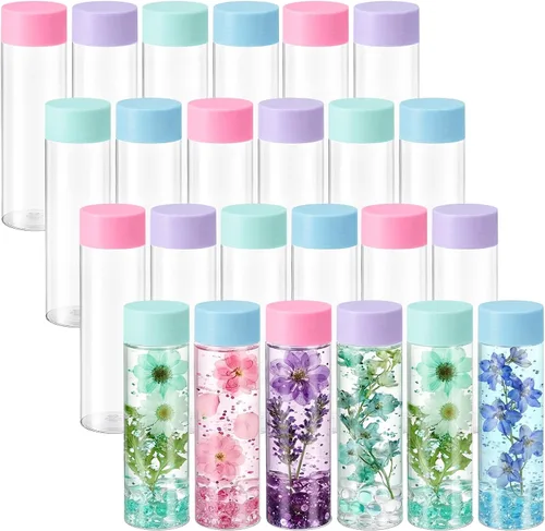 Vista 8 de Tanlade - 24 piezas de botellas de plástico transparentes vacías, botellas sensoriales con tapas, de plástico PET, reutilizables, a prueba de fugas