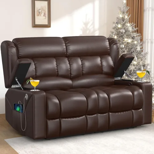 Vista 13 de Juego de sofá reclinable loveseat con 2+1 piezas, 2 plazas estilo minimalista reclinable manual con tirador, loveseat con puertos de carga USB