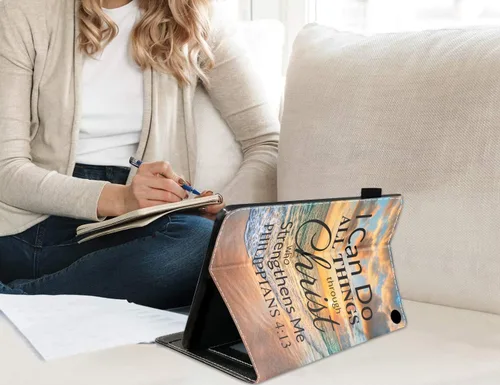 Vista 5 de Funda para tablet Kindle Fire HD 10/Fire HD 10 Plus (11ª generación, versión 2021), funda de piel sintética de alta calidad con ranura para tarjeta