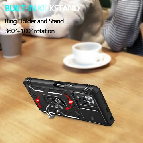 Vista 5 de Funda para Xiaomi Redmi Note 10 Pro, Redmi Note 10 Pro MAX con 3 protectores de pantalla de vidrio templado con soporte de anillo integrado + Negro