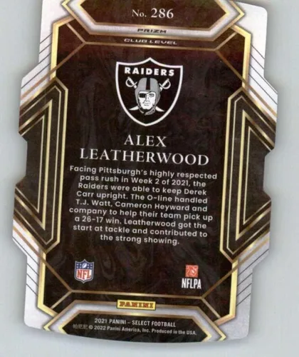 Vista 2 de 2021 Panini Select Black and Gold Prizm Die-Cut #286 Alex Leatherwood Club Level Las Vegas Raiders RC Rookie NFL Football Trading Card