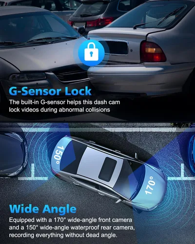 Vista 5 de SUVCON Dash Cam delantera y trasera 2K, negro