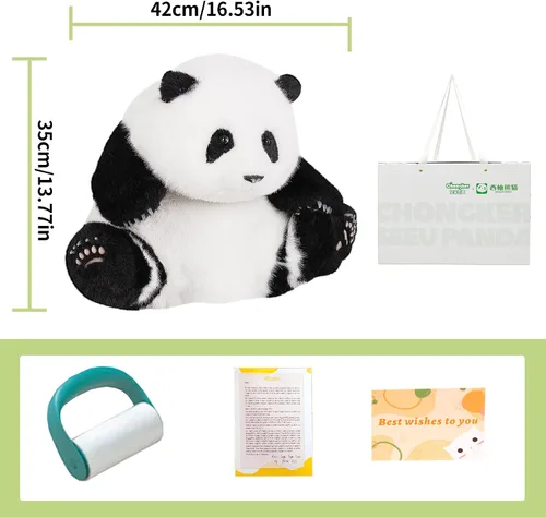 Vista 5 de Chongker Peluche de panda con peso, peluche de panda para compañero "HeHua", peluche grande gigante realista hecho a mano, 4.6 libras, 16.5