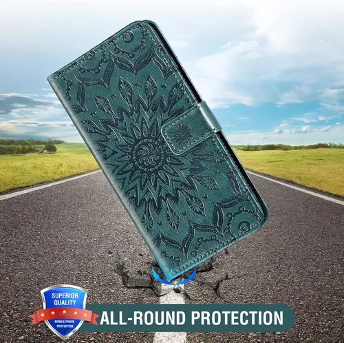 Vista 7 de Funda de teléfono para Samsung Galaxy A50 con protector de pantalla de vidrio templado, funda magnética de cuero, soporte para tarjetas, accesorios