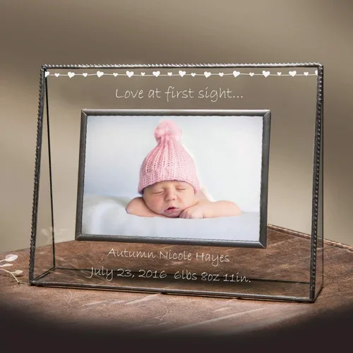 Vista 5 de Marco de fotos para bebé personalizado para mamá y papá 4 x 6 pulgadas, grabado con foto, recuerdo de vidrio, decoración de guardería, foto 319