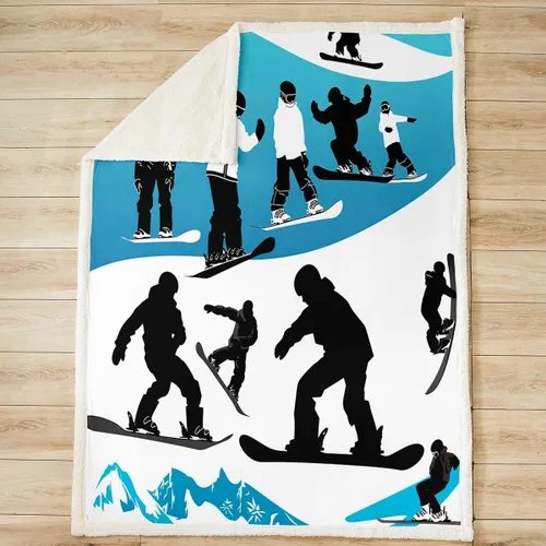 Vista 2 de Manta sherpa de esquí, montaña de nieve, manta de vellón para niños y niñas, manta de felpa para deportes extremos, snowboard, manta mullida azul