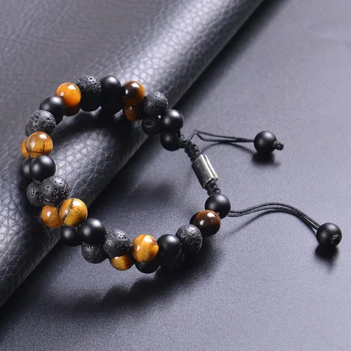 Vista 38 de DHQH Triple Protection Bracelet 8/10MM Hematite Black Agate Tigers Eye Stone Bracelet Crystal Jewelry Healing Bead Bracelets for Men Bring Luck