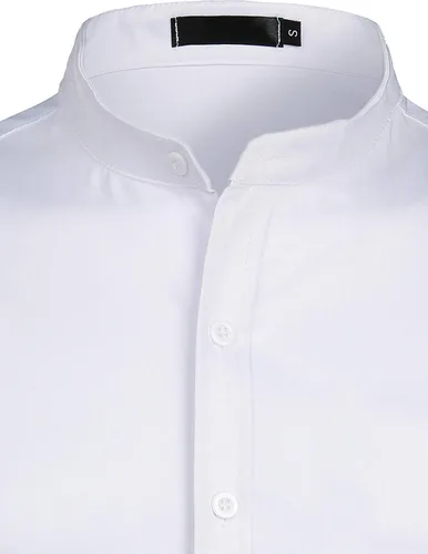 Vista 3 de ZEROYAA Camisas de vestir de manga larga con cuello mandarín para hombre
