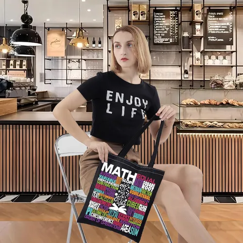 Vista 7 de LEVLO Bolsa de lona de matemáticas, regalo para profesor de matemáticas, bolsa de hombro, mercancía de matemáticas