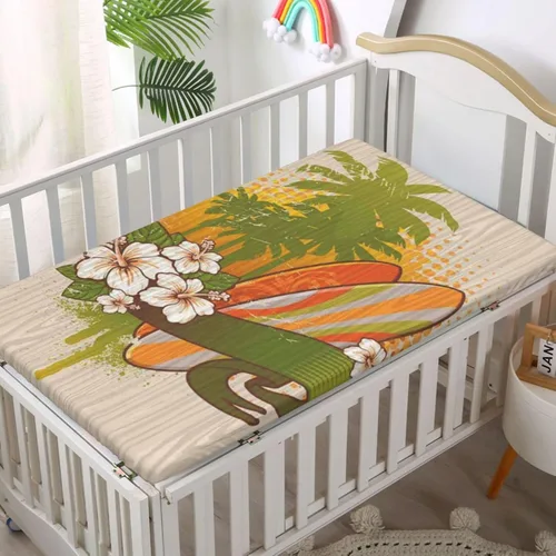 Vista 2 de Sábanas ajustables para cuna de minicuna con temática de arte acuático, tabla de madera exótica, para niños pequeños, sábanas de colchón para cuna