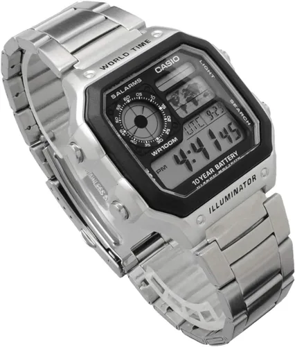 Vista 5 de Casio World Time AE-1200WHD-1AV Men's Digital Watch, Metal Band, Silver, Bracelet Type