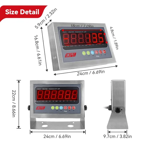 Vista 2 de Indicador digital PEC 304 de acero inoxidable aprobado por NTEP con pantalla LED para básculas de piso, básculas de ganado, básculas de camiones