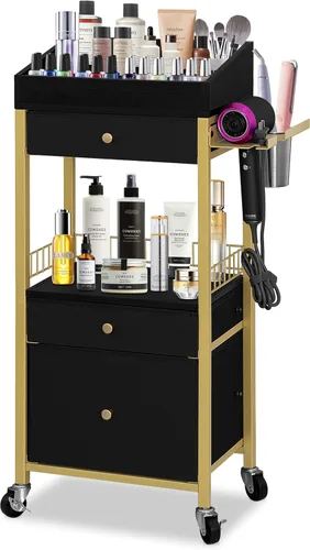 Vista 10 de Carrito organizador de maquillaje con 3 cajones, carrito de almacenamiento de cosméticos rodante con divisores ajustables, soporte de herramientas