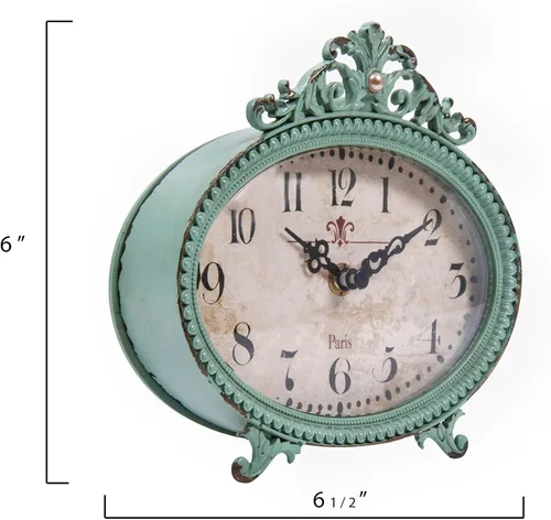 Vista 2 de Creative Co-Op Reloj de repisa de peltre envejecido verde Aqua Blue