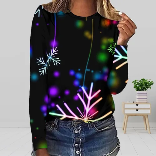 Vista 2 de Women'S Sweatshirt Shirts Funny Christmas Pattern Printed Pullover Lightweight Comfy Sweater Drop Shoulder Fall Tops Novedad Recent Orders Black