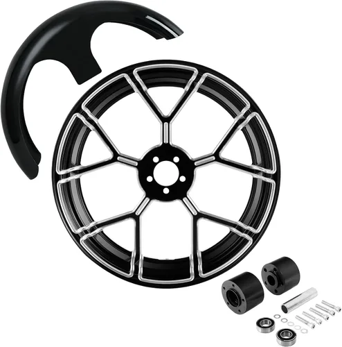 Vista 91 de TCMT Llanta de rueda delantera de 21", buje de rueda de brida de doble disco con guardabarros delantero negro sin pintar, compatible con modelos