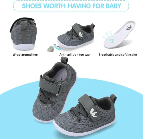 Vista 4 de FEETCITY Zapatillas de bebé para niños y niñas, zapatos para primeros pasos, zapatos de cuna para recién nacidos, zapatos sin cordones para niños