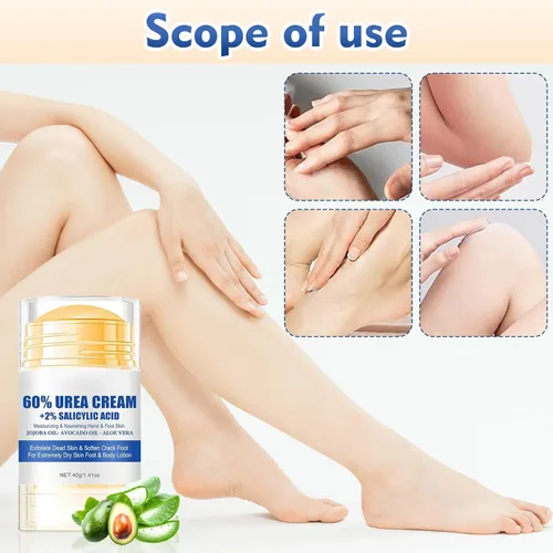Vista 5 de Crema hidratante y antigrietas para pies, 60% urea, hidratante y alivia las grietas y la sequedad, crema para pies para manos y talones, reparación