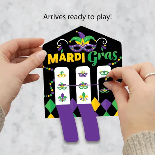 Vista 2 de Big Dot of Happiness Máscara colorida de Mardi Gras – Juego de tarjetas de pepinillo para fiesta de máscaras, pestañas de tracción 3 en una fila