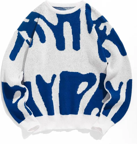 Vista 23 de ZAFUL Y2K - Suéter casual con estampado de llama estética para hombre, suéter de punto holgado, manga larga, cuello redondo