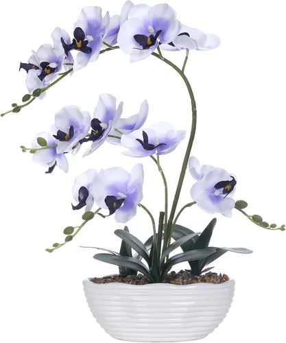 Vista 13 de Phalaenopsis - Planta de orquídea sintética de 19 pulgadas de alto, centro de mesa de orquídea de seda, arreglo floral artificial en maceta