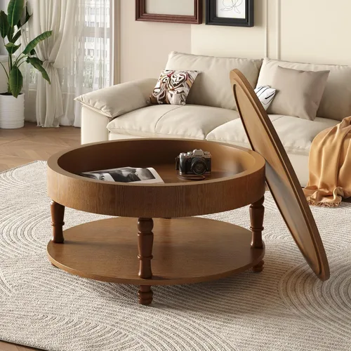 Vista 16 de TesNus Mesa auxiliar redonda de 31.5 pulgadas con almacenamiento, mesa de centro de madera moderna para sala de estar, mesa central pequeña