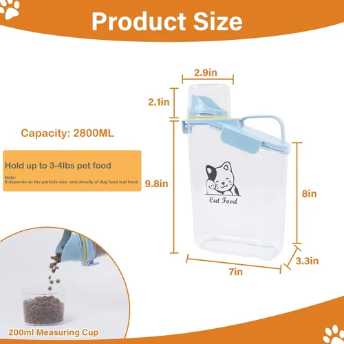 Vista 3 de Contenedor hermético de almacenamiento de alimentos para gatos Contenedor de plástico transparente para gatos y cachorros de 3 cuartos de galón