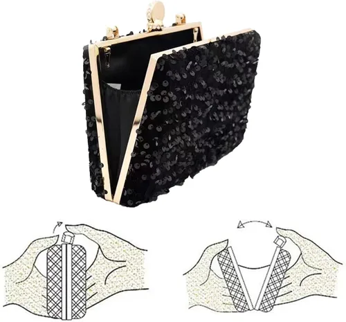 Vista 3 de IAMUHI Pequeño bolso de mano de lentejuelas con asa superior, bolso de noche, mini bolso cruzado cuadrado de hombro