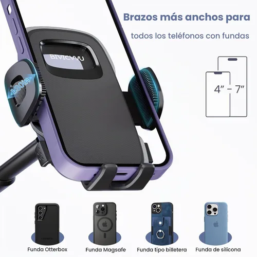 Vista 7 de Soporte de teléfono para automóvil, soporte para parabrisas de salpicadero de automóvil, brazo telescópico ajustable de 360° (4.8-7 pulgadas)