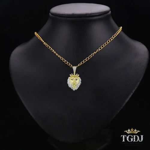 Vista 2 de TGDJ Dije redondo de oro amarillo de 10 quilates para hombre, cabeza de león, diamante redondo, 0.57 quilates (claridad I1-I2 color G-H), Metal