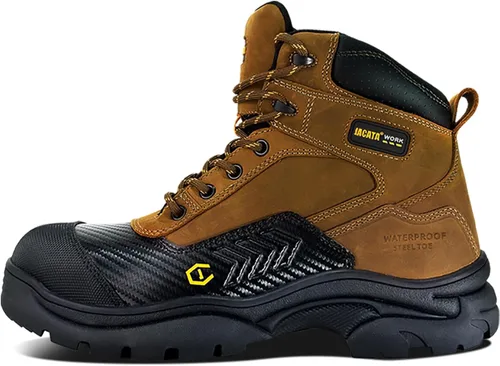 Vista 7 de Jacata Waterproof Leather Soft/Steel Toe Work Boots For Men,Heavy Duty 6Inch Oil/Slip Resistant Rubber Outsole Comfortable Construction Industrial