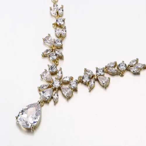 Vista 7 de EleQueen Women's Wedding Bridal Jewelry Set for Brides Bridesmaids, Silver14K GoldRose Gold Plated Cubic Zirconia Teardrop Necklace Dangle Earrings