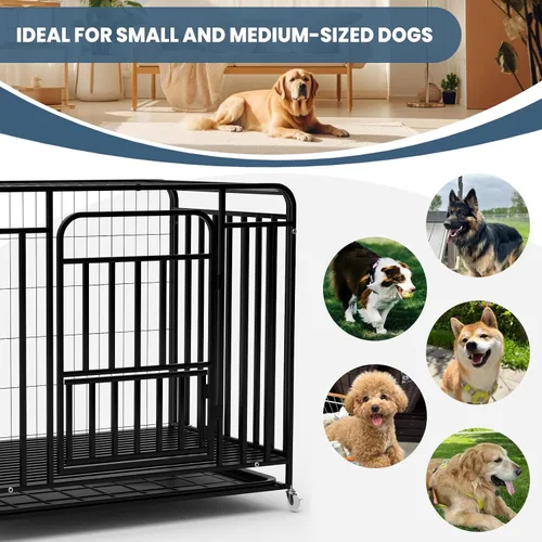 Vista 5 de Perrera para perros de 42 pulgadas, resistente para interiores, fácil de limpiar, 4 ruedas bloqueables, jaula extragrande para perros con bandeja