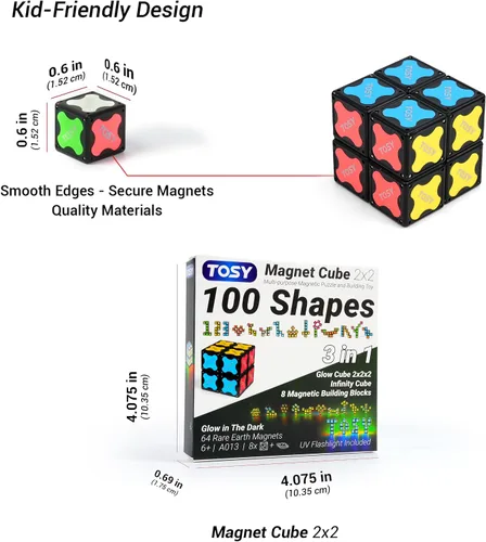 Vista 9 de TOSY - Cubo magnético de 2 x 2 – 8 bloques, juguete 2 en 1: cubo de rompecabezas de 2 x 2 x 2 y cubo infinito personalizable, linterna brillante