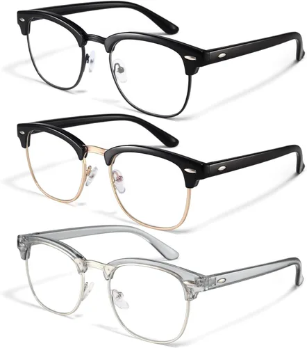 Vista 12 de racico Blue Light Glasses for Men Computer - Gaming Blocking Anti Eyestrain UV Clear Lens Vintage Half Frame Fake Eyeglasses