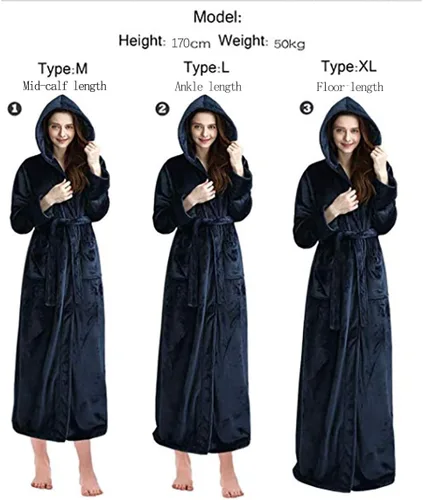 Vista 6 de Bata de baño larga con capucha para mujer, de felpa, longitud completa, ropa para dormir de invierno