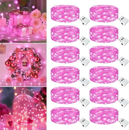 Vista 32 de Paquete de 12 luces de hadas que funcionan con pilas, 20 luces LED parpadeantes de 7 pies, 3 modos, mini luces a granel impermeables para tarros