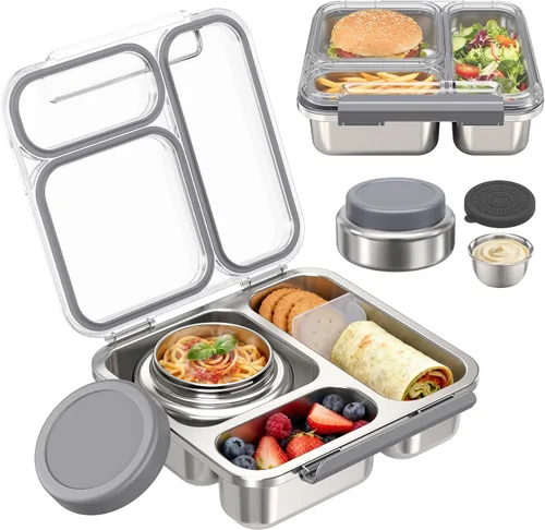 Vista 8 de Pawtong Caja Bento de Acero Inoxidable para Niños y Adultos con Frasco de Comida Aislado de 7 oz, Caja de Almuerzo de Metal con Tapa Transparente