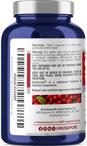Vista 3 de NusaPure Cápsulas de arándano, 1200 mg, 180 cápsulas vegetales (sin OMG, veganas)
