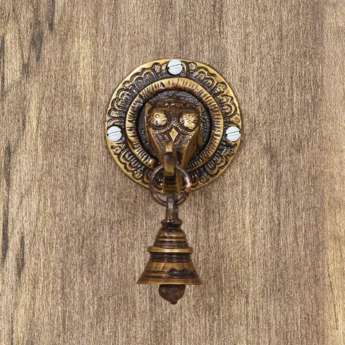 Vista 2 de eCraftIndia Colgante de pared con cara de Lord Ganesh de latón con campana