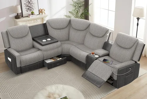 Vista 16 de Dresegmt Sofá reclinable, 2 vías multifunción manual de 3 plazas con portavasos, almacenamiento y puertos USB, moderno sofá multifuncional, sofá