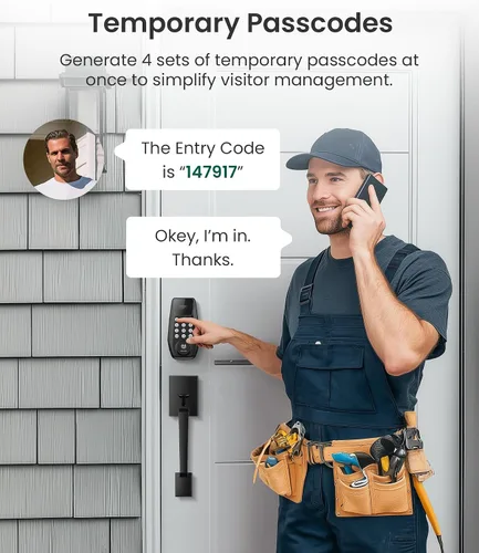 Vista 4 de DESLOC C100 - Cerradura de puerta de entrada sin llave con asa, cerradura inteligente para puerta delantera con 2 llaves, bloqueo automático, 100