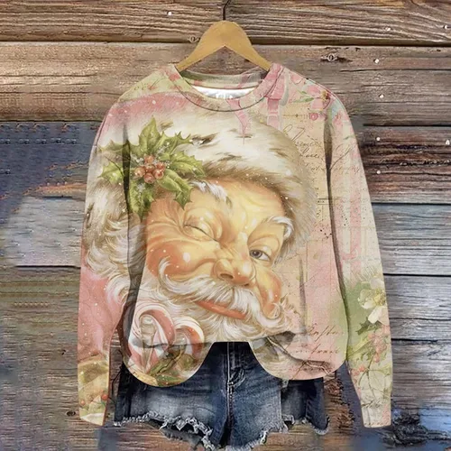 Vista 2 de Blusa ligera con gráficos divertidos de Navidad para mujer, color rosa, para vacaciones