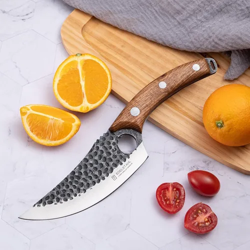 Vista 9 de Cuchillo de chef, cuchillo de cocina para deshuesar, cortar y cortar, cuchillo de carnicero forjado a mano, cuchillo japonés de acero inoxidable