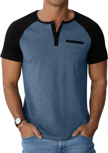 Vista 4 de Sailwind Camisetas casuales de algodón Henley de manga corta con bolsillo para hombre