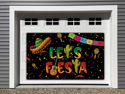 Vista 6 de Telón de fondo negro de Let's Fiesta Mexicana, 6 x 3.6 pies, decoración de fiesta de Let's Fiesta Luau Cinco de Mayo, decoración de cumpleaños