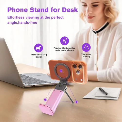 Vista 3 de Soporte de teléfono para avión, artículos esenciales de viaje para mujeres, soporte magnético para teléfono para MagSafe, imán fuerte N55, giratorio