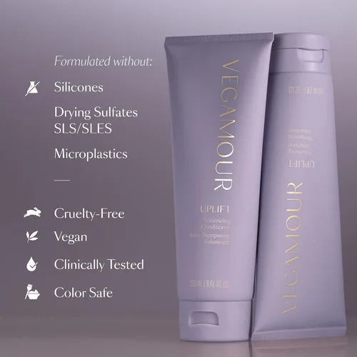 Vista 8 de VEGAMOUR UPLIFT Champú voluminizador para cabello fino, plano y adelgazante, proporciona volumen y resiste la humedad, fórmula no pegajosa, cabello