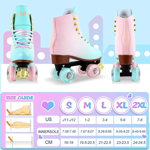 Vista 6 de LIKU Patines de cuatro ruedas para niñas y mujeres con todas las ruedas iluminadas, patines de cordones iluminados para interiores y exteriores