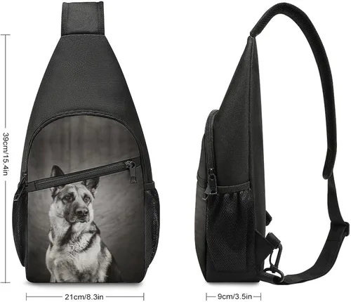 Vista 2 de Bolso cruzado de pastor alemán blanco y negro, mochila de viaje, senderismo, mochila casual para el pecho para mujeres y hombres, talla única